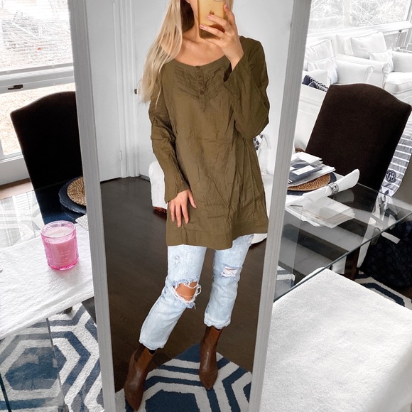 🍃 TWIST & TANGO OLIVE GREEN CASUAL LOOSE FIT COTTON TUNIC TOP/DRESS! - Picture 5 of 9